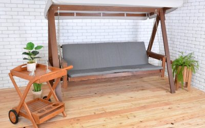 Balansoar de grădină gri/maro din lemn Adelaida – Rojaplast