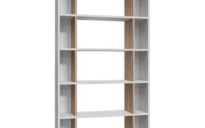Bibliotecă albă/cu aspect de lemn de stejar 90×164 cm Sanborn – Kalune Design
