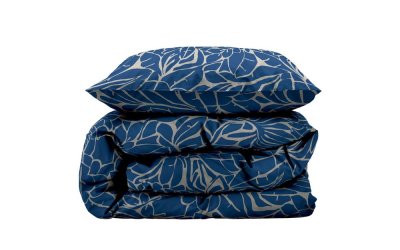 Lenjerie de pat albastră din damasc pentru pat de o persoană 140×200 cm Abstract leaves – Södahl