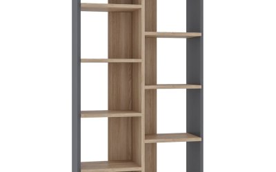 Bibliotecă gri/cu aspect de lemn de stejar 72×124 cm Keota – Kalune Design