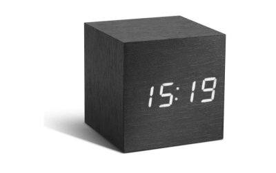 Ceas deșteptător cu LED Gingko Cube Click Clock, negru – alb
