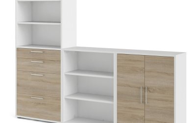 Bibliotecă modulară albă/cu aspect de lemn de stejar 268×222 cm Prima – Tvilum